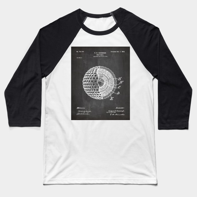 Golf Ball Patent - Golfer Art - Black Chalkboard Baseball T-Shirt by patentpress